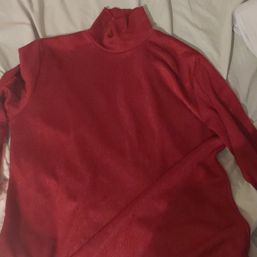 Red mock neck top